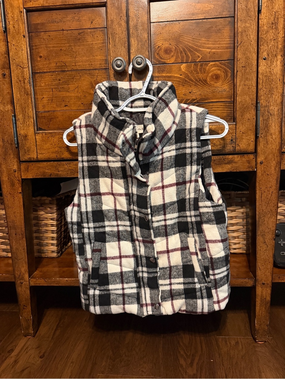 Vanilla Bay Black, White & Burgundy Plaid Quilted Vest